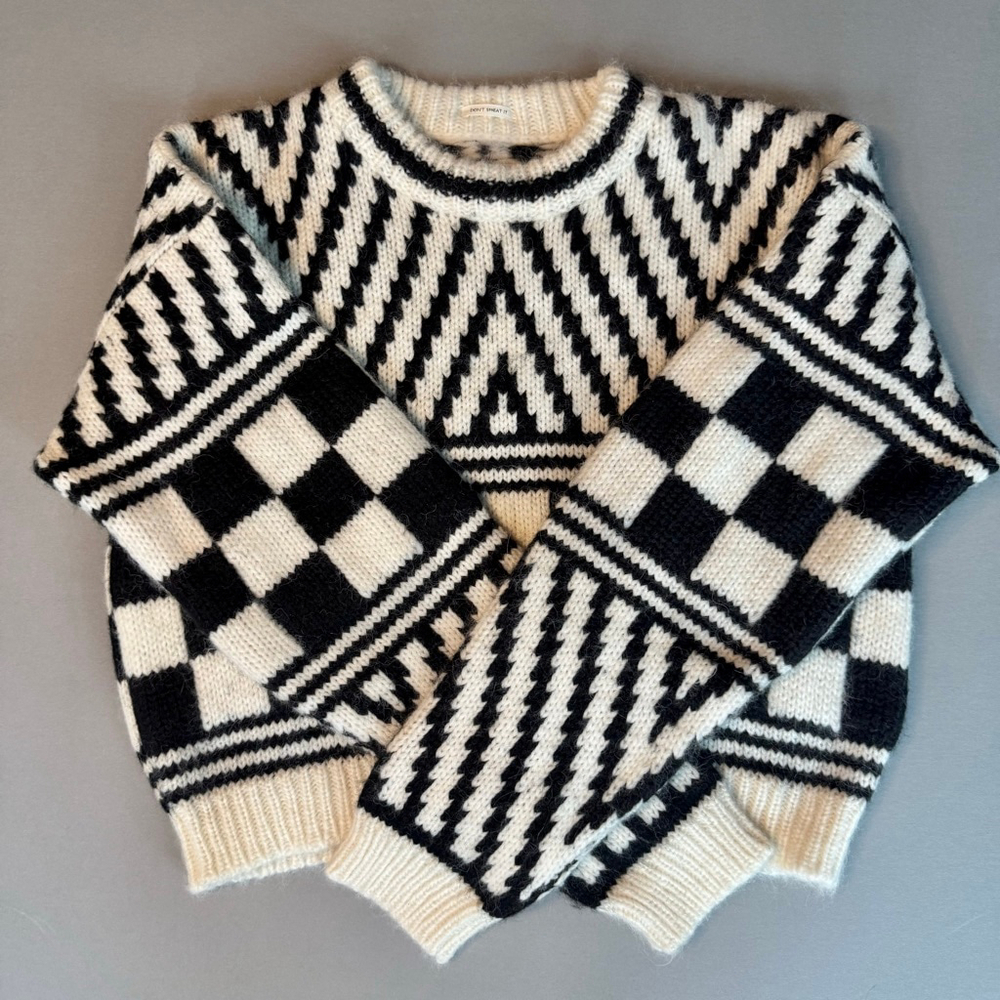 Mother The Itsy Crop Jumper Sweater Black White Alpaca S, NWOT